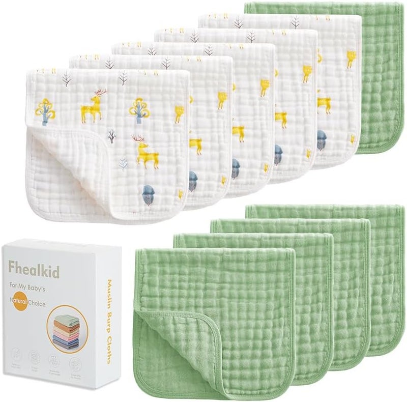 Fhealkid طقم مناديل مسلّين للأطفال حديثي الولادة - أساسيات لا بد منها لصبي 100% قطن - 10 قطع 22" × 10"، 6 طبقات من المرايل ومناديل التجشؤ للأطفال لقطرات اللعاب والفوضى - ناعمة وآمنة ولطيفة للصبيان والبنات متعددة الألوان - Image 1